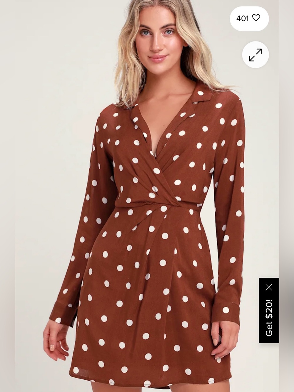 Lulu's Lush louicita rust brown polka dot surplice dress size medium